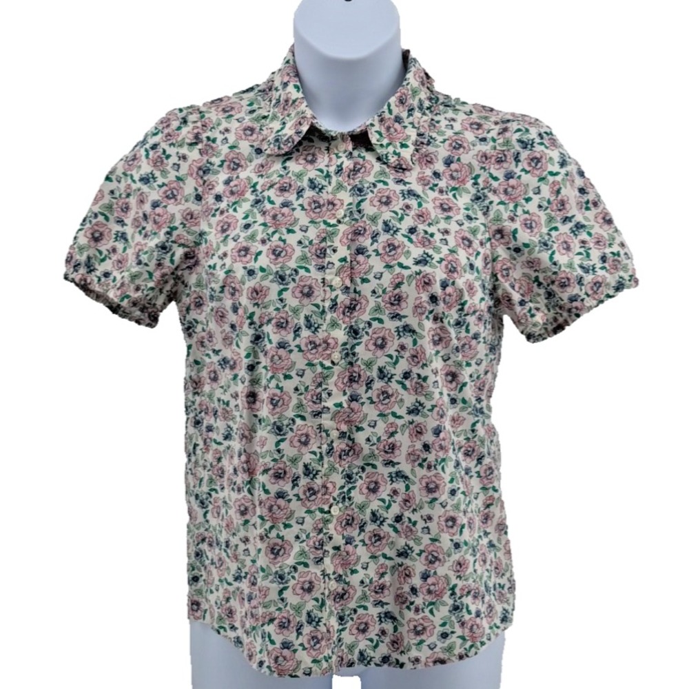 J Crew Floral Button Front Shirt Women's Small Cotton Stretch Cottagecore Top